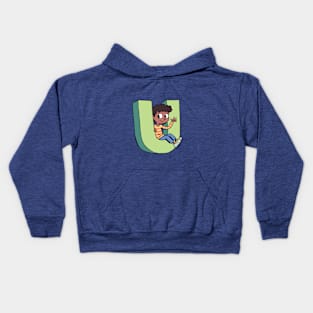 boy sitting in the capital letter U Kids Hoodie